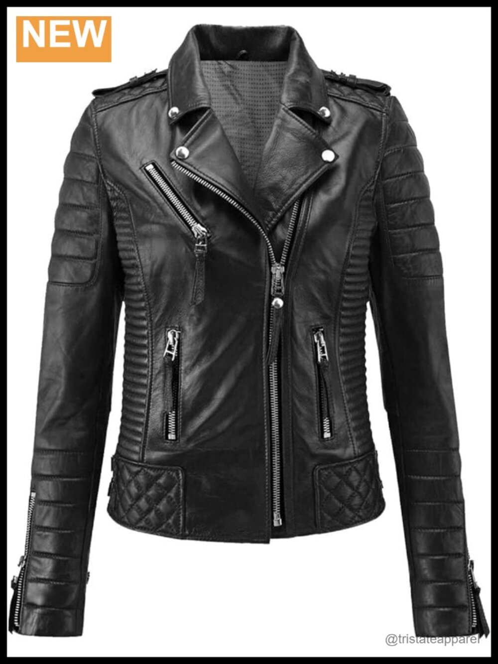 Genuine Lambskin Leather Moto Jacket Quilted Biker Style